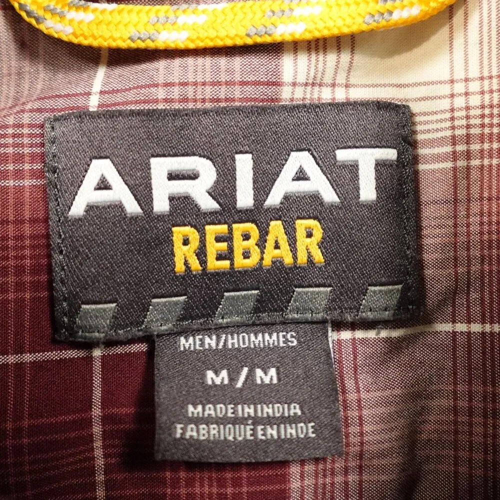 Ariat Rebar Plaid Button Front Shirt Men’s Medium Burgundy Short Sleeve Workwear